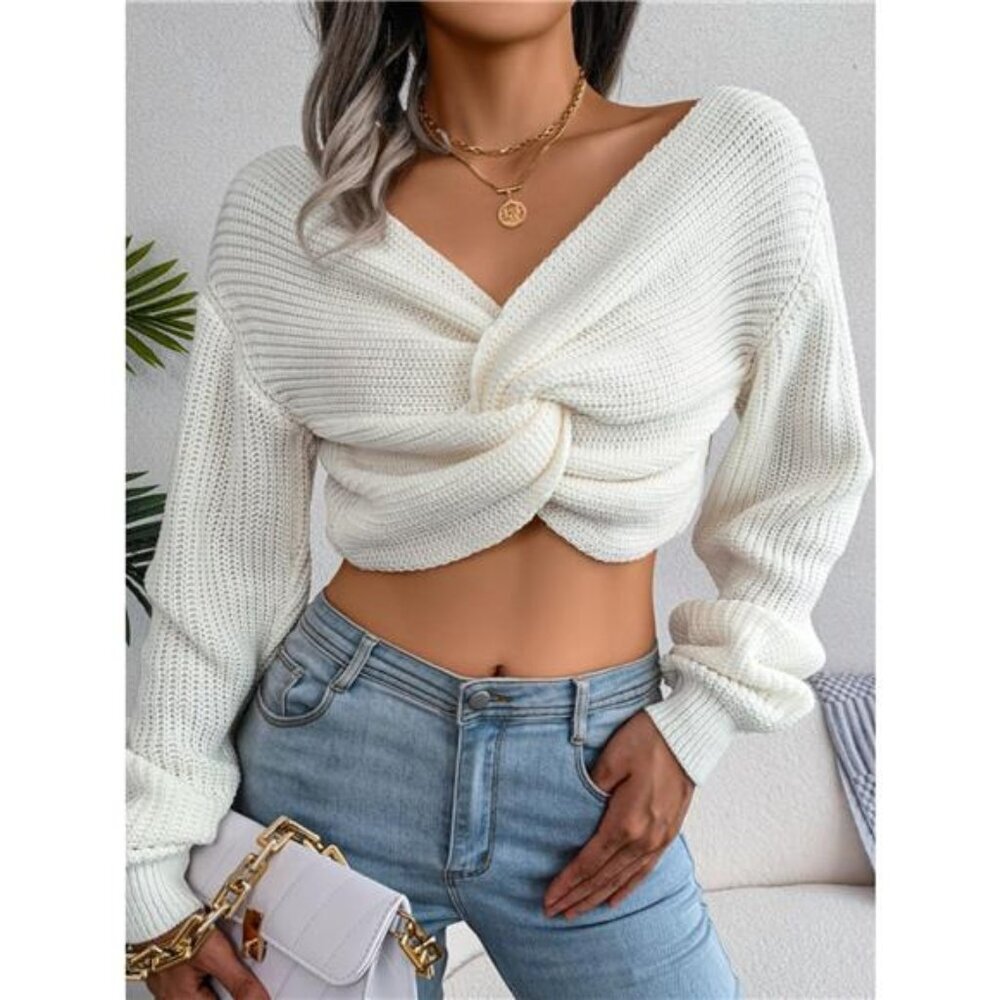 Twisted Front Cropped Sweater
